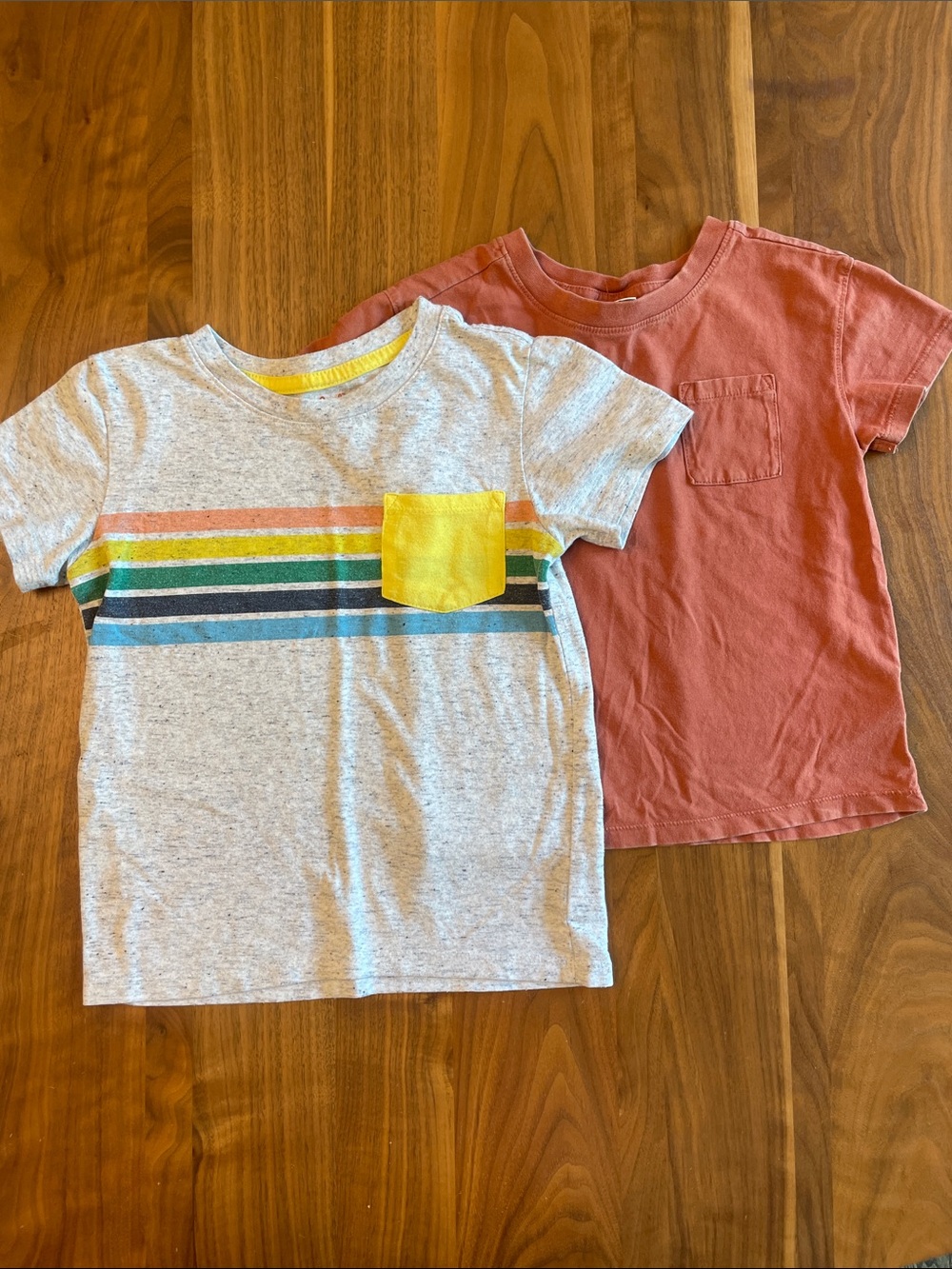 Cat & Jack Kids Short Sleeve Tee Duo - Gray Heather Stripe & Rust Orange